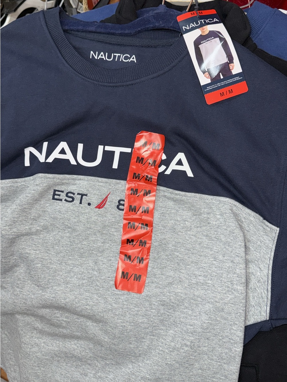 Nautica Navy and Heather Gray Colorblock Crewneck Sweatshirt
